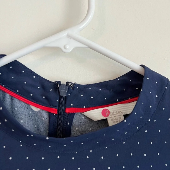 Boden navy polka dot high neck flounce sleeve blouse size 4 - Picture 2 of 8